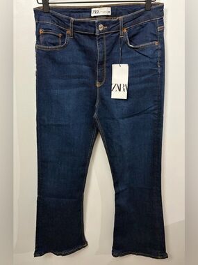 Zara Boot Cut Deep Blue Denim Jeans with Contrast Stitching